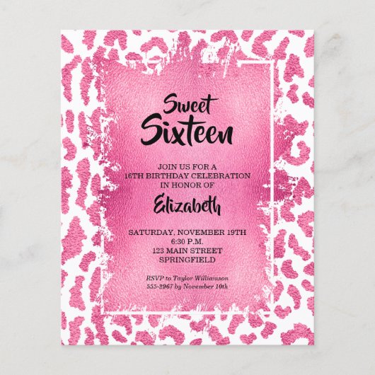 Budget Sweet 16 Rosa Leopard Birthday Einladungen (Vorderseite)
