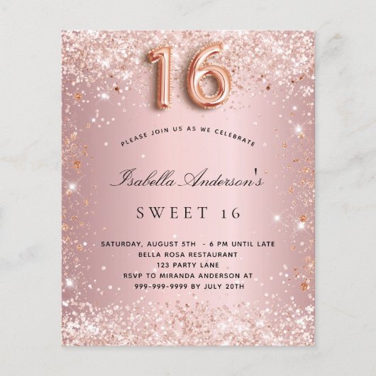 Budget Sweet 16 Rosa Rosa Rosa Glitzer Staub (Vorderseite)