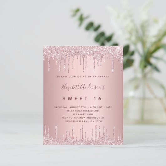 BUDGET Sweet 16 rosa staubige Rose Glitzer Geburts (Stehend Vorderseite)