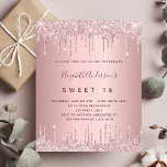 BUDGET Sweet 16 rosa staubige Rose Glitzer Geburts<br><div class="desc">Eine moderne, stilvolle und glamouröse Einladung für eine Girl's Sweet 16, 16. Geburtstagsparty. Eine staubige Rose, rosa Imitate metallisch aussehend Hintergrund mit Imitaten Glitzer Tropfen, Farbe Tropfen Aussehen. Der Name ist mit einer modernen dunklen Rose goldfarbenen Handschrift geschrieben, die als Stilschrift dient. Personalisieren Sie Ihre Party-Daten und fügen Sie sie...</div>