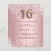 BUDGET Sweet 16 rosa staubige Rose Glitzer Geburts (Vorne/Hinten)