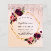 Budget Sweet 16 Rose Gold Glitzer Blumengeometrie (Vorderseite)