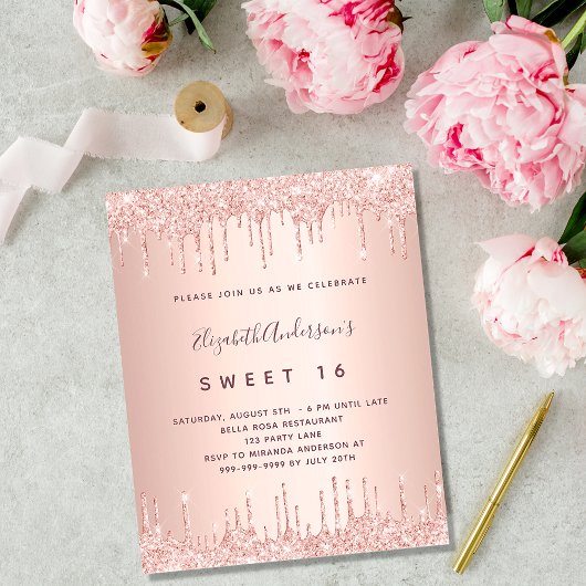 BUDGET Sweet 16 Rose Gold Glitzer Rosa Geburtstag