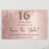 Budget Sweet 16 Rose Gold Glitzer Save the Date (Vorderseite)