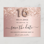Budget Sweet 16 Rose Gold Glitzer Save the Date (Vorderseite)