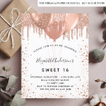 Budget Sweet 16 Rose Gold Glitzer Staub Einladung<br><div class="desc">Für einen eleganten Sweet 16,  16. Geburtstag. Ein weißer Hintergrund. Dekoriert mit Rose Gold,  Imitat Glitzer Tropfen,  Farbe Tropfen Look und Ballons. Personalisieren und fügen Sie Namen,  Alter und Party Details hinzu. Der Name wird mit einem handgeschriebenen Stilskript geschrieben</div>