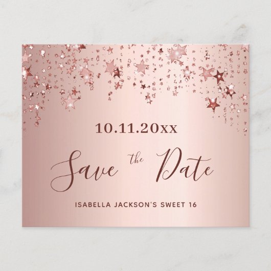 Budget Sweet 16 Rose Gold Save the Date (Vorderseite)