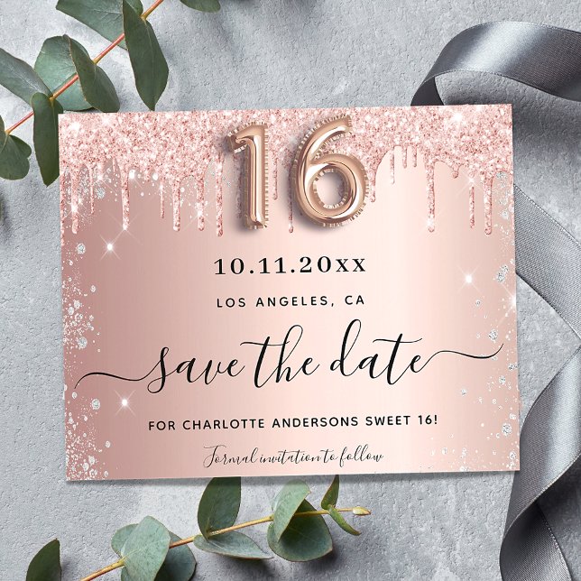 Budget Sweet 16 Rose Gold Save the Date Silber (Von Creator hochgeladen)
