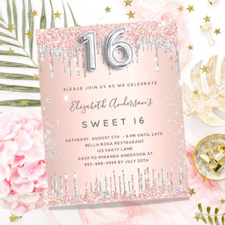 Budget Sweet 16 Rose Gold Silber Einladung