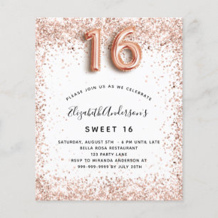 Budget Sweet 16 Rose gold white Einladung