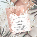 Budget Sweet 16 Rose Goldrot Glitzer Einladung<br><div class="desc">Für einen eleganten Sweet 16, 16. Geburtstag. vorne: Ein stilvoller weißer Hintergrund. Dekoriert mit Rose Gold, Imitat Glitzer Tropfen, Farbe Tropfen Look und Ballons. Personalisieren und fügen Sie Namen, Alter und Party Details hinzu. Der Name ist mit einem handgeschriebenen Stil Skript Back: eine Rose Gold Imitate metallisch aussehen Hintergrund und...</div>