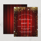 Budget Sweet 16 Rot Gold Einladung (Vorne/Hinten)