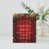 Budget Sweet 16 Rot Gold Einladung (Stehend Vorderseite)