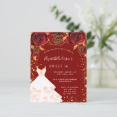 Budget Sweet 16 Rot-Gold-Kleid Einladung (Stehend Vorderseite)