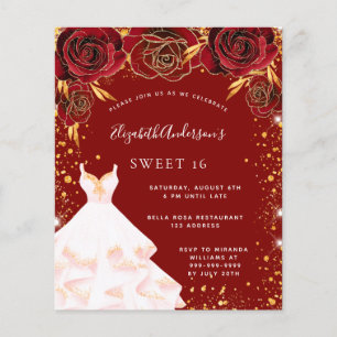 Budget Sweet 16 Rot-Gold-Kleid Einladung