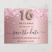 Budget Sweet 16 rot-rosa Glitzer Save the Date (Vorderseite)