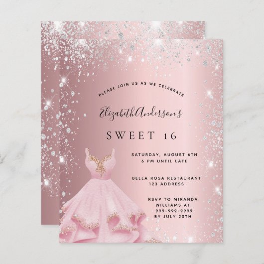 Budget Sweet 16 rot rosa Silberkleid Glitzer (Vorne/Hinten)