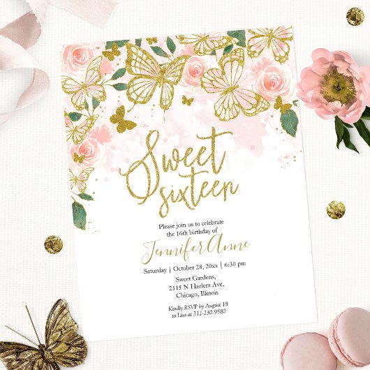 Budget Sweet 16 Schmetterling Einladung Blush Blor