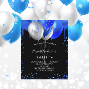 Budget Sweet 16 schwarze königsblaue Einladung