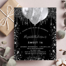 Budget Sweet 16 schwarze Silberballons Einladung