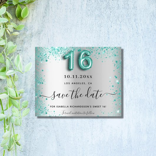 Budget Sweet 16 Silber aquamariner Glitzer Save th