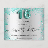 Budget Sweet 16 Silber aquamariner Glitzer Save th (Vorderseite)