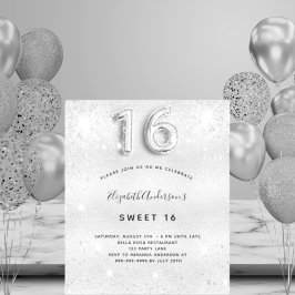 Budget Sweet 16 Silber Glitzer Einladung