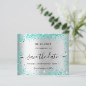 Budget Sweet 16 Silber Save the Date aquamarin (Stehend Vorderseite)