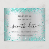 Budget Sweet 16 Silber Save the Date aquamarin (Vorderseite)