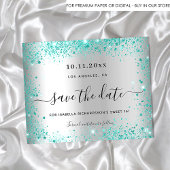 Budget Sweet 16 Silber Save the Date aquamarin