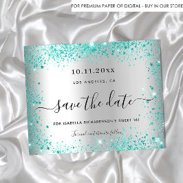 Budget Sweet 16 Silber Save the Date aquamarin