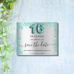 Budget Sweet 16 silber teal glitzer save the date