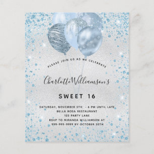 Budget Sweet 16 Silberblauer Glitzer Einladung