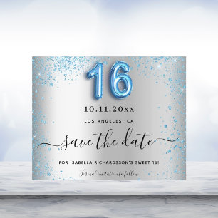 Budget Sweet 16 Silberblauer Glitzer Save the Date