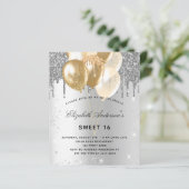 Budget Sweet 16 Silbergoldballons Einladung (Stehend Vorderseite)