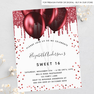 Budget Sweet 16 white red Glitzer Einladung