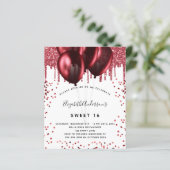 Budget Sweet 16 white red Glitzer Einladung (Stehend Vorderseite)