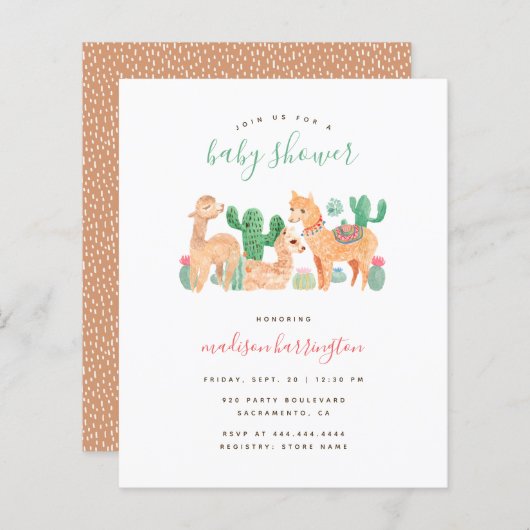 Budget Sweet Alpaca Llama Cactus Boho Baby Shower (Vorne/Hinten)