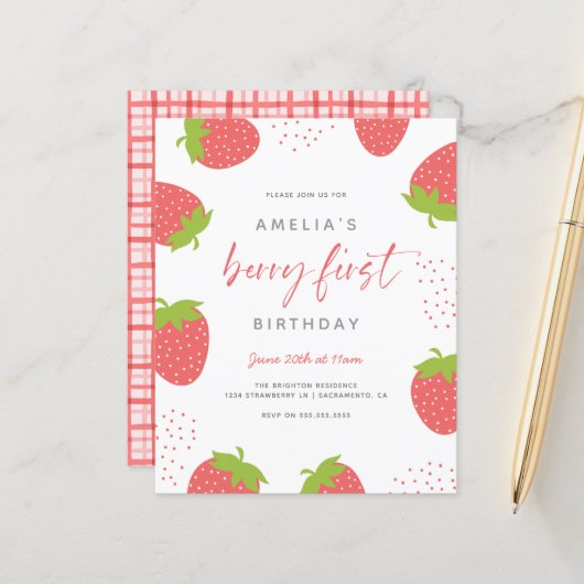 Budget Sweet Berry First Girl 1. Geburtstag Foto (Vorderseite/Rückseite Beispiel)