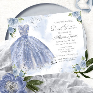 Budget Sweet Sixteen Einladung Silber Blaues Kleid