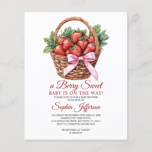 Budget Sweet Strawberry Baby Shower Invitation (Vorderseite)