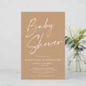 Budget Tan Earth Tones Simple Script Baby Dusche (Stehend Vorderseite)