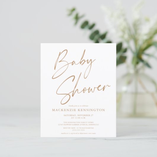 Budget Tan Handgeschriebenes Script Baby Dusche Ei (Stehend Vorderseite)
