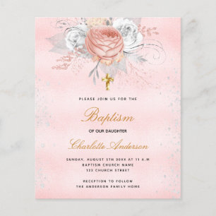 Budget-Taufe blassrosa roségold Blumenmuster Silbe