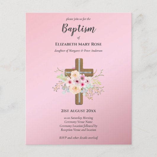 BUDGET Taufe Christening Bautizo Bautismo INVITE Flyer (Vorne)