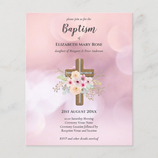 BUDGET Taufe Christening Bautizo Bautismo INVITE Flyer (Vorne)