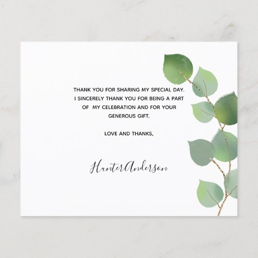 Budget Taufe Eukalyptus Foto danke Ihnen Karte (Rückseite)