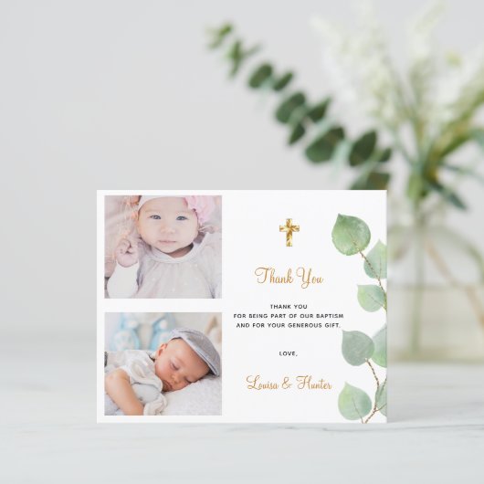 Budget Taufe Eukalyptus Foto Zwillinge vielen Dank (Stehend Vorderseite)