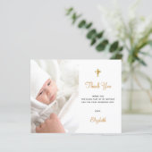 Budget Taufe Foto weiß QR-Code danke Karte (Stehend Vorderseite)