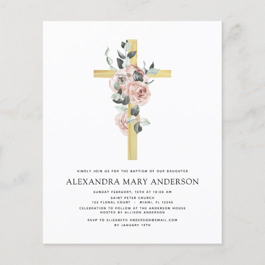 Budget Taufe Grüne Dusty Pink Rose Flyer (Vorne)